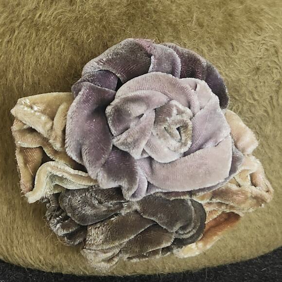 Vintage Marcia Lacher Millinery Felt Hat Floral Detal Hot Pink Lining Green GUC main image 11